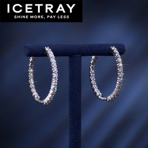 Single Row Hoop Earrings in White Gold