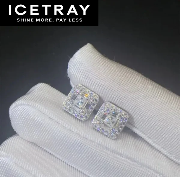 Square Cut Baguette Stud Earrings in White Gold