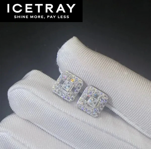 Square Cut Baguette Stud Earrings in White Gold