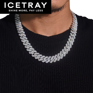 ICETRAY Prong Cuban Link Chain in White Gold - 15mm