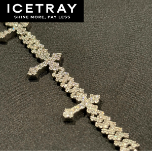 Iced Out Cross Bracelet in White Gold - 6mm