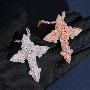 ICETRAY Deluxe Moissanite Cross with Flowers Pendant