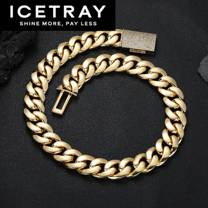 ICETRAY Miami Cuban Link Chain with Iced Out Clasp - White or Yellow Gold