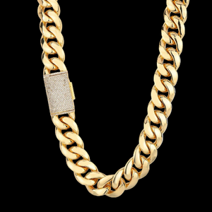 ICETRAY Miami Cuban Link Chain with Iced Out Clasp - White or Yellow Gold