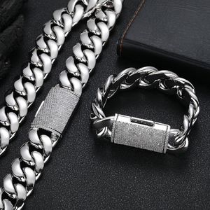 ICETRAY Miami Cuban Link Bracelet with Iced Out Clasp - White or Yellow Gold