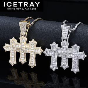 ICETRAY Baguette Triple Cross Pendant