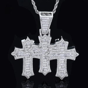 ICETRAY Baguette Triple Cross Pendant