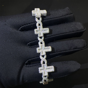 ICETRAY Deluxe Moissanite Infinity Link Cross Bracelet in White Gold