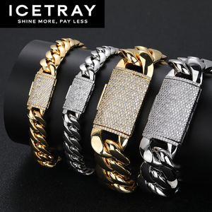 ICETRAY Miami Cuban Link Bracelet with Iced Out Clasp - White or Yellow Gold