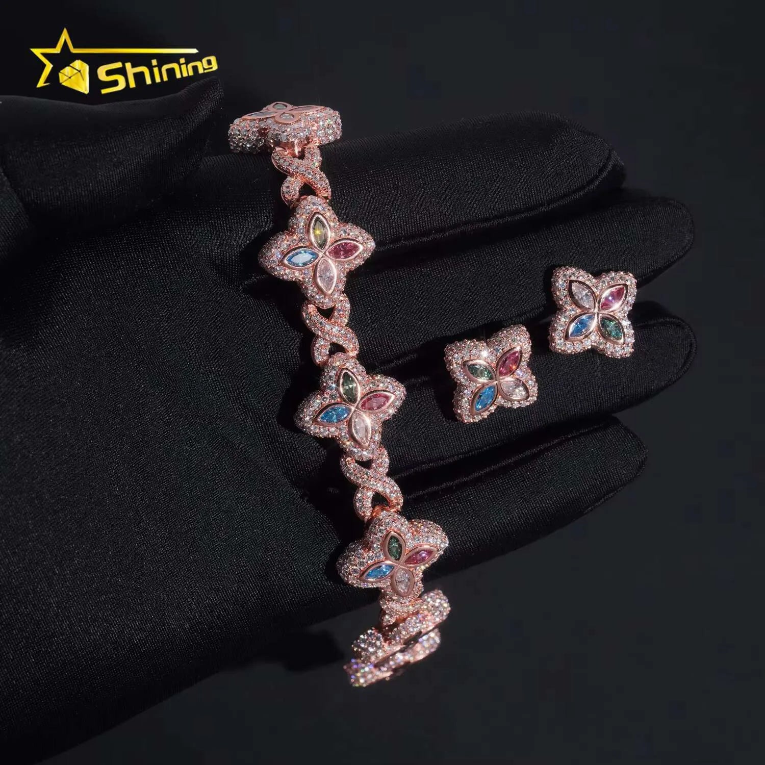 Moissanite Clover Infinity Link Bracelet + Earring Bundle